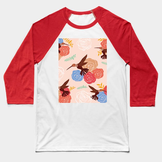 Hummingbird Pattern - Cute Floral Print Design Baseball T-Shirt by Art Like Wow Designs